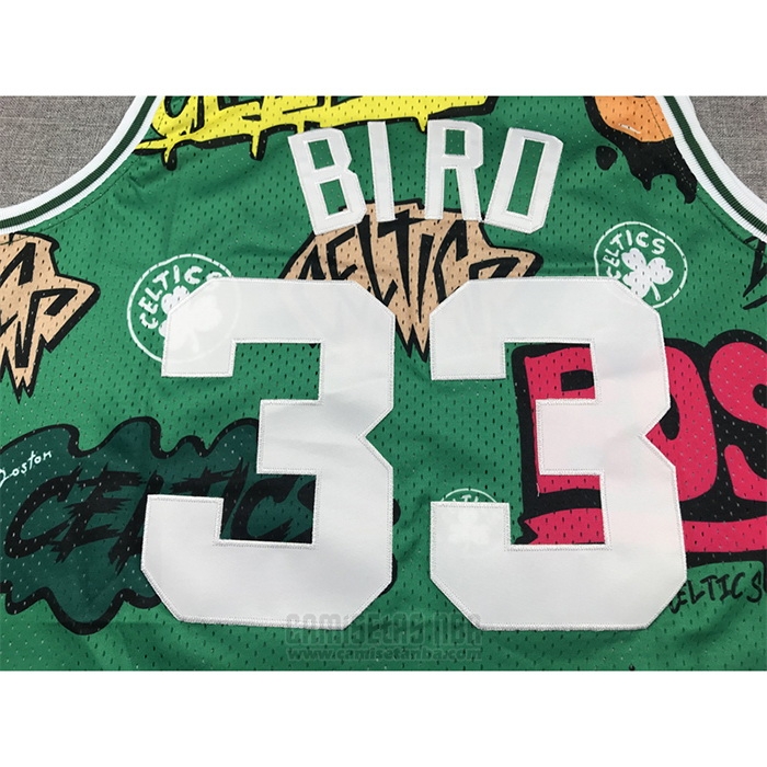 Camiseta Boston Celtics Larry Bird #33 Slap Sticker Mitchell & Ness 1985-86 Verde